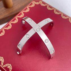 Pre Owned Cartier Love 10 Diamond White Gold Bracelet Size 17