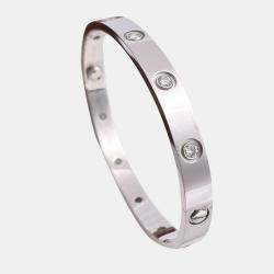Pre Owned Cartier Love 10 Diamond White Gold Bracelet Size 17