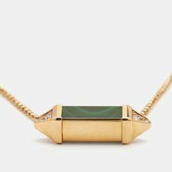 Pre Owned Cartier Les Berlingots De Cartier Malachite & Diamond 18K Yellow Gold Medium Model Pendant Necklace