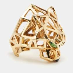 Pre Owned Cartier Panthre de Cartier Garnet Onyx 18k Yellow Gold Ring Size 54