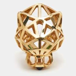 Pre Owned Cartier Panthre de Cartier Garnet Onyx 18k Yellow Gold Ring Size 54