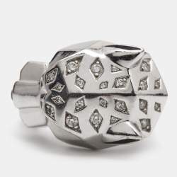 Pre Owned Cartier Panthere de Cartier Multi Gemstone Lacquer 18k White Gold Ring Size 53