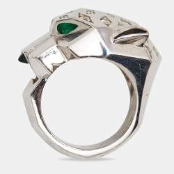 Pre Owned Cartier Panthere de Cartier Multi Gemstone Lacquer 18k White Gold Ring Size 53