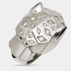 Pre Owned Cartier Panthere de Cartier Multi Gemstone Lacquer 18k White Gold Ring Size 53