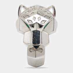 Pre Owned Cartier Panthere de Cartier Multi Gemstone Lacquer 18k White Gold Ring Size 53