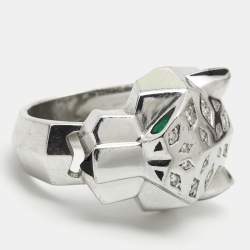 Pre Owned Cartier Panthere de Cartier Multi Gemstone Lacquer 18k White Gold Ring Size 53