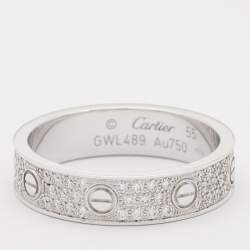 Pre Owned Cartier Love Diamond Pavéd 18k White Gold Band Ring Size 55