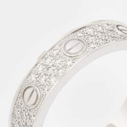 Pre Owned Cartier Love Diamond Pavéd 18k White Gold Band Ring Size 55