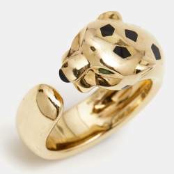 مملوكة مسبقًا Cartier Panthere de Cartier Tsavorite Garnet Onyx Lacquer 18k Yellow Gold Ring Size 55