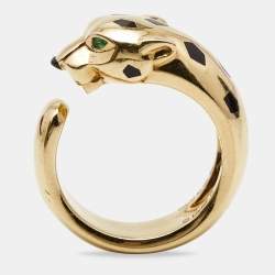 مملوكة مسبقًا Cartier Panthere de Cartier Tsavorite Garnet Onyx Lacquer 18k Yellow Gold Ring Size 55