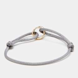 Pre Owned Cartier Trinity de Cartier 18K Three Tone Gold Adjustable Grey Cord Bracelet