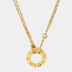 Pre Owned Cartier Love Diamond 18k Yellow Gold Double Chain Necklace