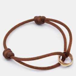 Pre Owned Cartier Trinity de Cartier 18K Three Tone Gold Adjustable Brown Cord Bracelet