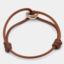 Pre Owned Cartier Trinity de Cartier 18K Three Tone Gold Adjustable Brown Cord Bracelet