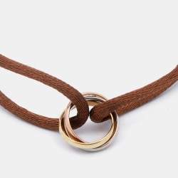 Pre Owned Cartier Trinity de Cartier 18K Three Tone Gold Adjustable Brown Cord Bracelet