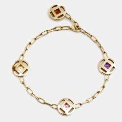 Pre Owned Cartier Pasha Multicolor Gemstone 18K Yellow Gold Charm Bracelet