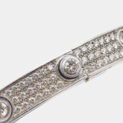 Pre Owned Cartier Love Diamond Paved 18k White Gold Bracelet 18