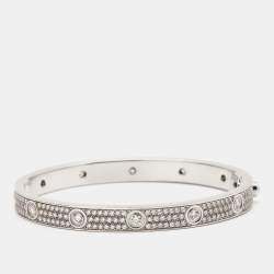Pre Owned Cartier Love Diamond Paved 18k White Gold Bracelet 18