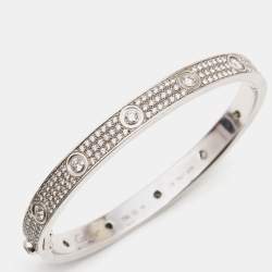 Pre Owned Cartier Love Diamond Paved 18k White Gold Bracelet 18