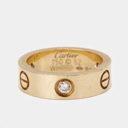 Pre Owned Cartier Love 3 Diamond 18k Rose Gold Band Ring Size 52