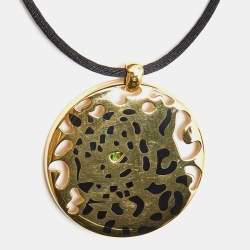 Pre Owned Cartier Panthere de Cartier Tsavorite Garnet Lacquer 18k Yellow Gold Cord Necklace