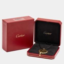 Pre Owned Cartier Panthere de Cartier Tsavorite Garnet Lacquer 18k Yellow Gold Cord Necklace