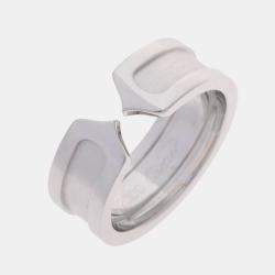Pre Owned Cartier Vintage Double C 18K White Gold Ring EU 48