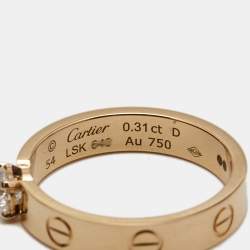Pre Owned Cartier Love Solitaire Diamond 18k Rose Gold Ring Size 54
