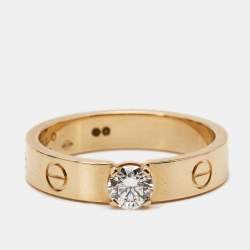 Pre Owned Cartier Love Solitaire Diamond 18k Rose Gold Ring Size 54
