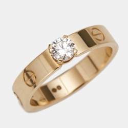 Pre Owned Cartier Love Solitaire Diamond 18k Rose Gold Ring Size 54
