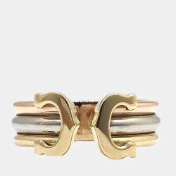 Pre Owned Cartier Vintage Double C 18K Yellow Gold Rose Gold and White Gold Ring EU 48
