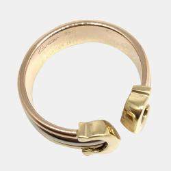 Pre Owned Cartier Vintage Double C 18K Yellow Gold Rose Gold and White Gold Ring EU 48