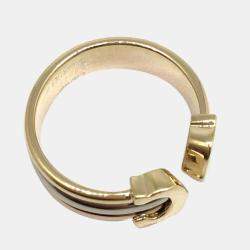 Pre Owned Cartier Vintage Double C 18K Yellow Gold Rose Gold and White Gold Ring EU 48