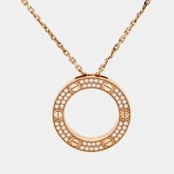 Pre Owned Cartier Love Diamonds 18k Rose Gold Pendant Necklace