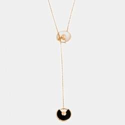 Pre Owned Cartier Amulette de Cartier Diamond Onyx Mother of Pearl 18K Rose Gold Necklace