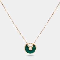 Pre Owned Cartier Amulette De Cartier Malachite Diamond 18k Rose Gold Necklace