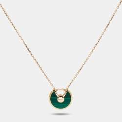 Pre Owned Cartier Amulette De Cartier Malachite Diamond 18k Rose Gold Necklace