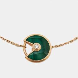 Pre Owned Cartier Amulette De Cartier Malachite Diamond 18k Rose Gold XS Model Bracelet