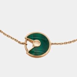 Pre Owned Cartier Amulette De Cartier Malachite Diamond 18k Rose Gold XS Model Bracelet