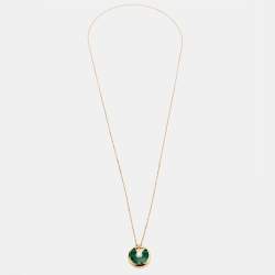 Pre Owned Cartier Amulette de Cartier Malachite & Diamond 18k Rose Gold Pendant Necklace SM