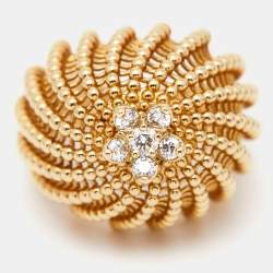 Pre Owned Cartier Cactus De Cartier Diamonds 18k Yellow Gold Ring Size 54