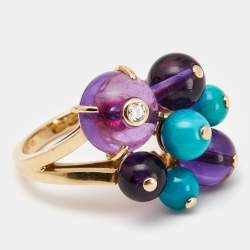 Pre Owned Cartier Les Delices de Goa Multi Gemstone 18k Rose Gold Ring Size 52