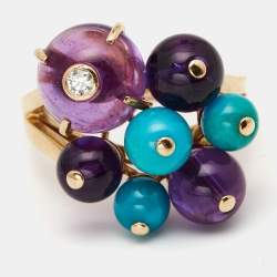 Pre Owned Cartier Les Delices de Goa Multi Gemstone 18k Rose Gold Ring Size 52