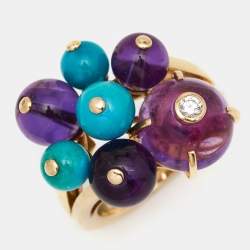 Pre Owned Cartier Les Delices de Goa Multi Gemstone 18k Rose Gold Ring Size 52