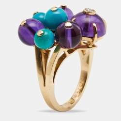 Pre Owned Cartier Les Delices de Goa Multi Gemstone 18k Rose Gold Ring Size 52