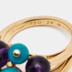 Pre Owned Cartier Les Delices de Goa Multi Gemstone 18k Rose Gold Ring Size 52