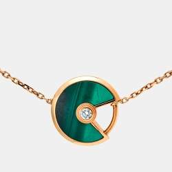 Pre Owned Cartier Amulette De Cartier Malachite Diamond 18k Rose Gold XS Model Bracelet