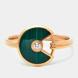 Pre Owned Cartier Amulette De Cartier Malachite Diamond 18K Rose Gold XS Model Ring Size 57