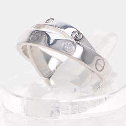 Pre Owned Cartier Love Interlocking 18K White Gold Diamond Ring EU 48