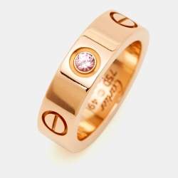 Pre Owned Cartier Love Pink Sapphire 18k Rose Gold Ring Size 49